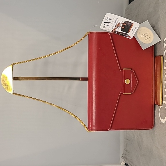 DIOR VINTAGE 2000'S STUNNING RED CALFSKIN LEATHER 3-WAY BAG CONTRAST STITCH/GOLD - Picture 17 of 17